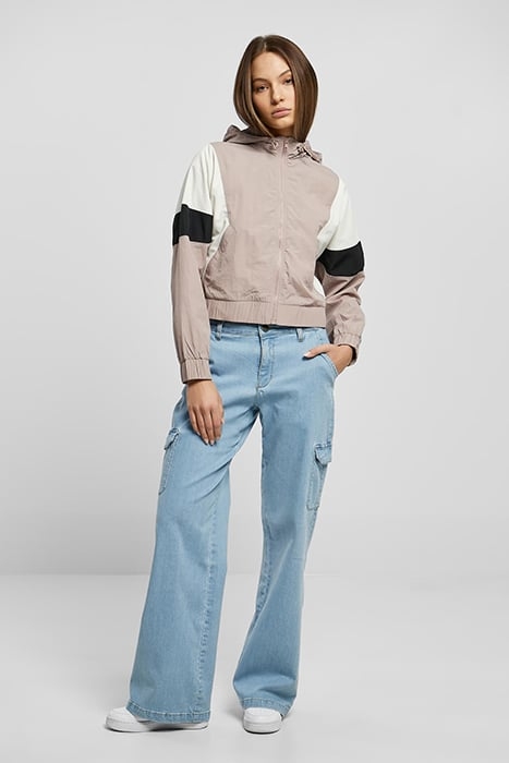 LADIES SHORT 3-TONE CRINKLE JACKET DUSKROSE/WHITESAND/BLACK 3