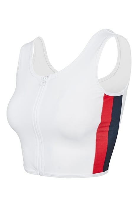 LADIES SIDE STRIPE CROPPED ZIP TOP WHITE/FIRERED/NAVY 3