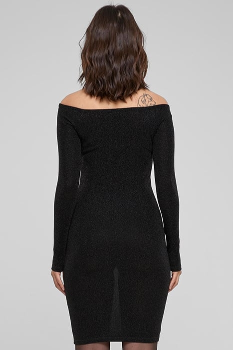 LADIES OFF SHOULDER LONGSLEEVE GLITTER DRESS BLACK 2