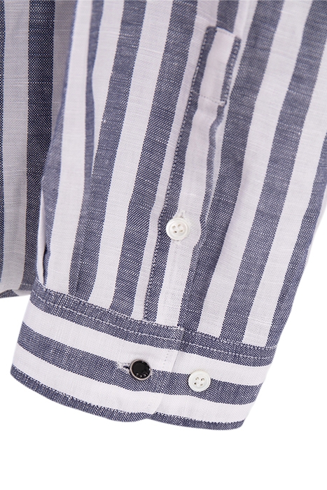 NAVY STRIPED LINEN BLEND SLIM SHIRT 2