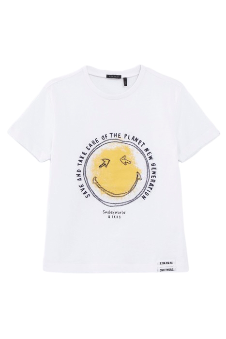 BOYS’ WHITE COTTON T-SHIRT WITH SMILEYWORLD PRINT & EMBROIDE 1