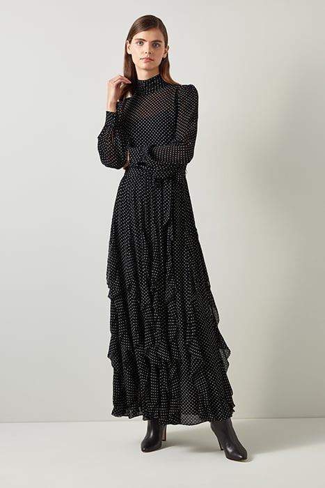 LUCIE POLKA MAXI DRESS BLACK/CREAM 1