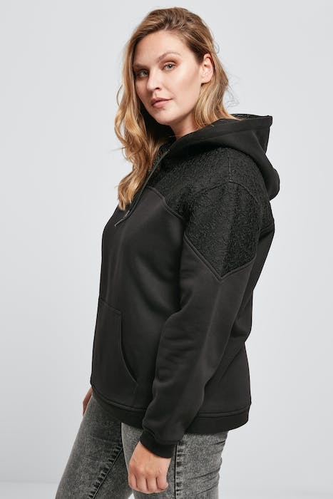 LADIES LACE INSET HOODY BLACK 6