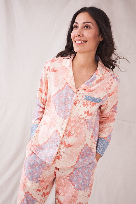 NINA WOVEN PJ SHIRT CORAL PRINT 2