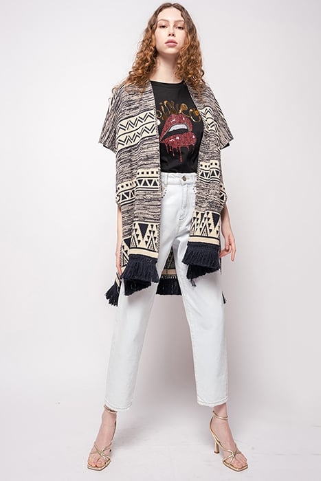 CALAHORRA PONCHO RECYCLED STUO NAVY BLUE/ECRU 2