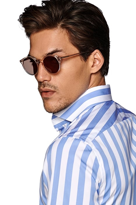 Mid Blue Striped Slim Fit Shirt 8