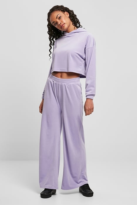 LADIES CROPPED VELVET OVERSIZED HOODY LAVENDER 4