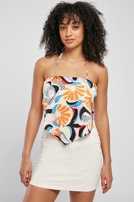 LADIES CROPPED AOP SATIN TRIANGLE TOP MAGICMANGOABSTRACT 2