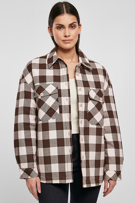 LADIES FLANELL PADDED OVERSHIRT PINK/BROWN 2