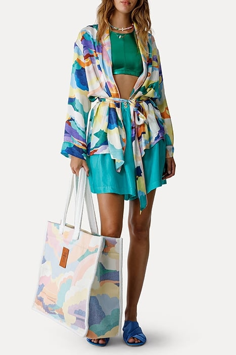 "UP ABOVE THE SKY" PRINT SATIN BELTED JACKET MORNING 4