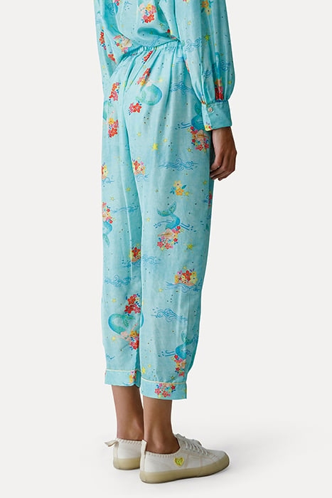 "THE MERMAIDS SONG" PRINT HABOTAI SILK PANTS ACQUA 3