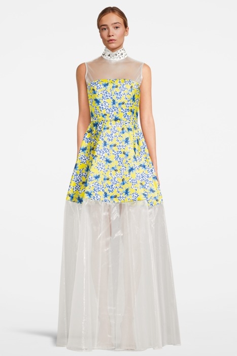 WOMEN‘S FLORAL FABRIC EVENING GOWN WHITE LILLY PRINT/ WHITE 1