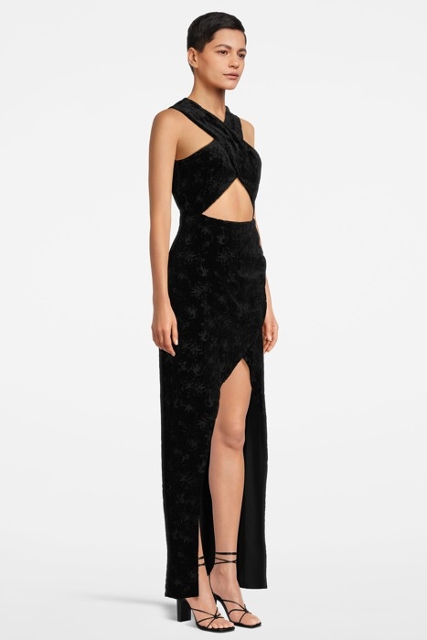 WOMEN‘S DRAPED VELVET DEVORÉE DRESS BLACK 099 4