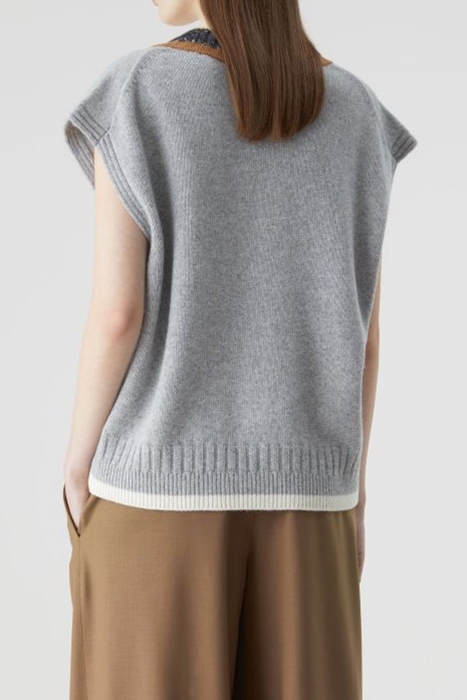 V VEST WITH STRIPED NECK KNITS GREY HEATHER MELANGE 2