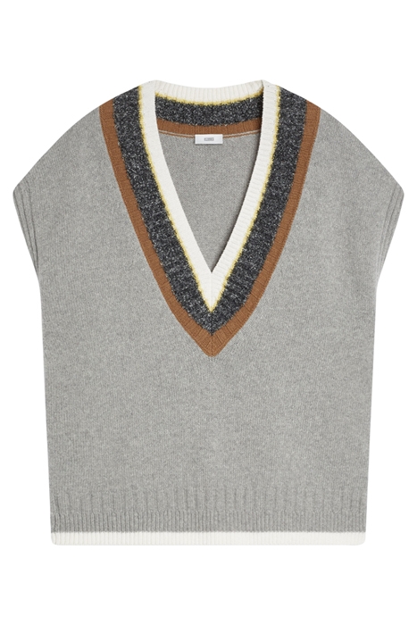 V VEST WITH STRIPED NECK KNITS GREY HEATHER MELANGE 6