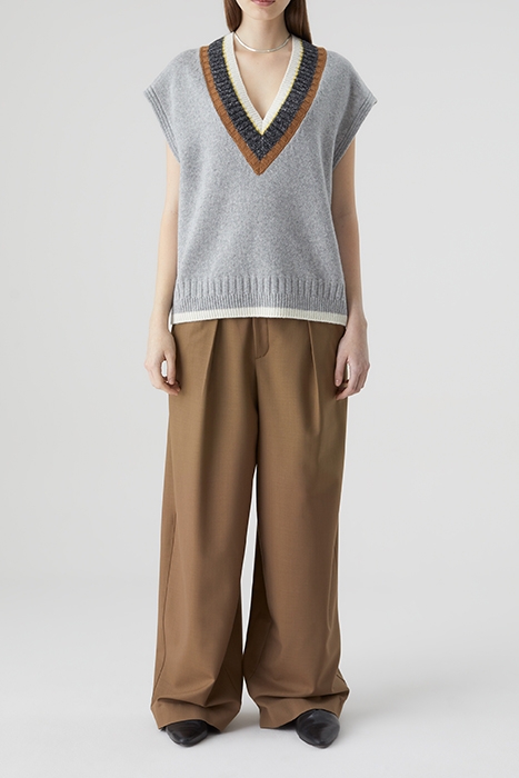 V VEST WITH STRIPED NECK KNITS GREY HEATHER MELANGE 3