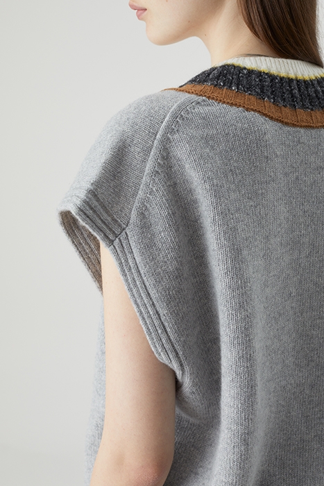 V VEST WITH STRIPED NECK KNITS GREY HEATHER MELANGE 5