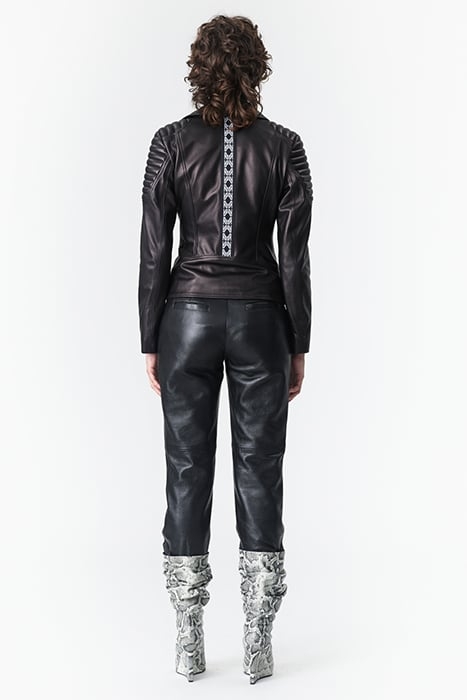 LEATHER SLIM FIT BIKER JACKET BLACK 2