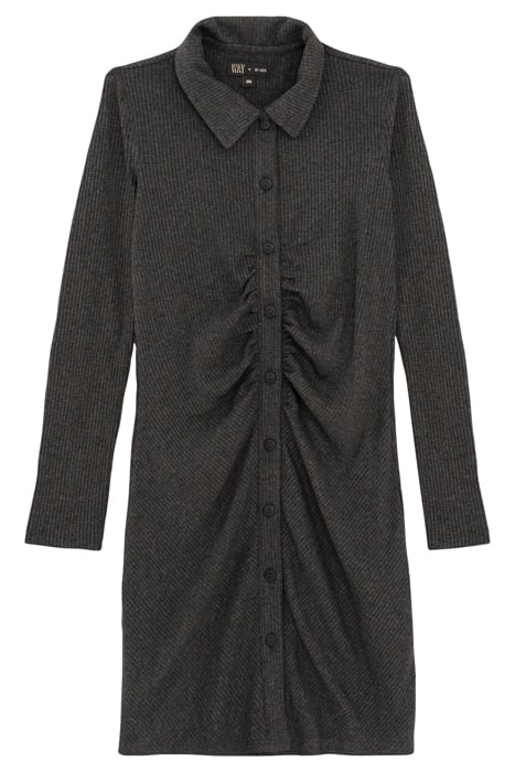 GIRLS’ GREY RIBBED SHIRT DRESS ANTHRACITE MOTTLED GREY 1