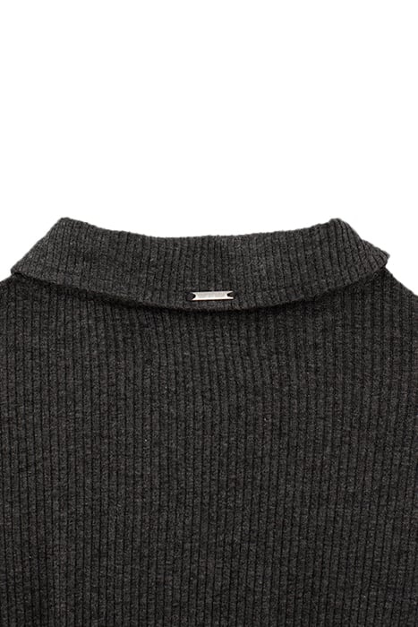 GIRLS’ GREY RIBBED SHIRT DRESS ANTHRACITE MOTTLED GREY 3