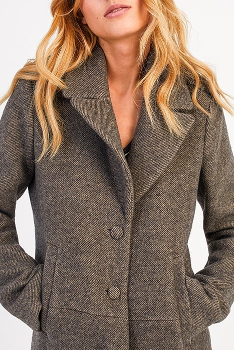 BROWN THIN STRIPED WOOL FABRIC LONG COAT 4