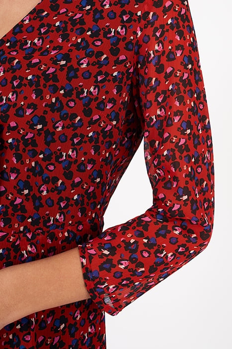 CANDY RED GRAPHIC FLORAL PRINT DRESS 6