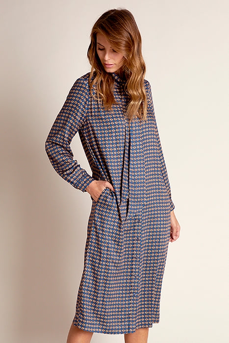 LONG DRESS SCARF NECKLINE BLUE 2