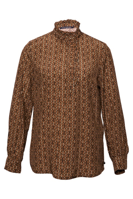 RUFFLE COLLAR LS SHIRT BROWN 1
