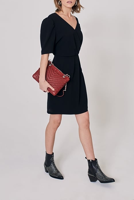 BLACK SHORT DRESS WITH V NECKLINE FRONT AND BACK 3