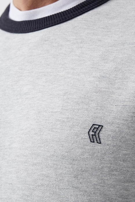 CONTRAST CREW NECK SWEATER LGT GREY MEL/DK NAVY 4