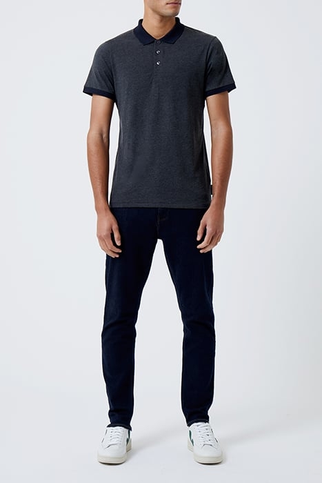 CONTRAST COLLAR POLO SHIRT CHARCOAL MEL/DK NAVY 1