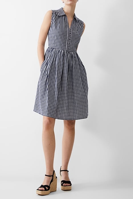 SLESS SMOCK GINGHAM DRESS KNEE DK NAVY/WHITE 2