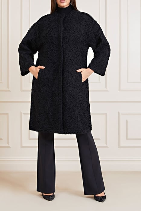 MARCIANO BY GUESS BRAID COAT JET BLACK FAUX FUR 1