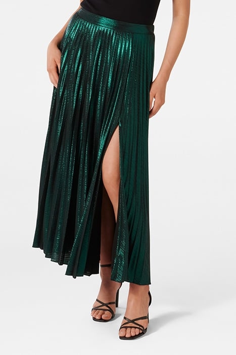 RYLEE METALLIC PLEATED SKIRT GREEN 1