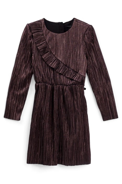 GIRLS’ PINK LAMÉ PLEATED DRESS WITH ASYMMETRIC RUFFLE 1