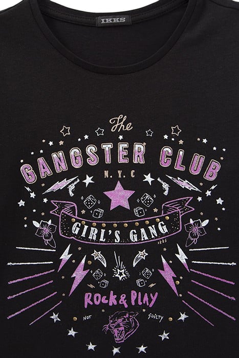 GIRLS’ BLACK ORGANIC COTTON T-SHIRT WITH ROCK IMAGES 3