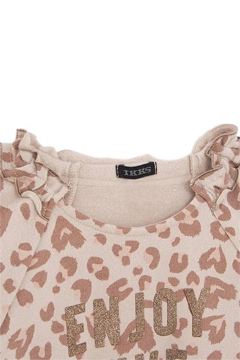GIRLS’ ECRU SWEATSHIRT WITH GOLD LEOPARD SLOGAN PRINT 3