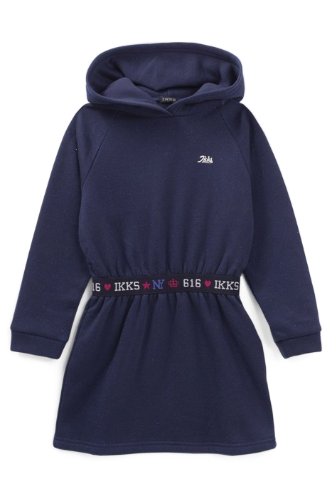 GIRLS’ NAVY GLITTERY HOODED SWEATSHIRT DRESS 1