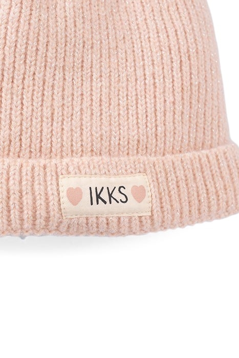 BABY GIRLS’ POWDER PINK LUREX FUR-LINED KNIT BEANIE 3
