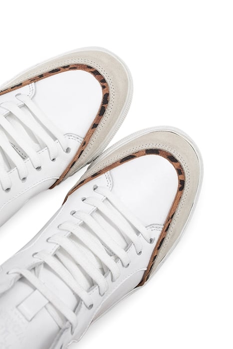 WHITE, GREY, LEOPARD MOTIF HIGH-TOP TRAINERS 6