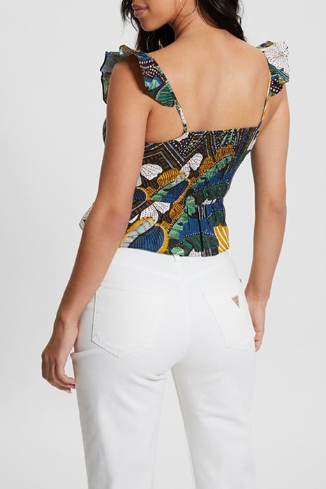 GUESS ECO SL CARINE PEPLUM TOP TROPICAL TRAVELER 2
