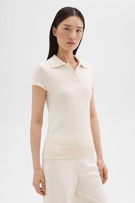 CAP SLEEVE POLO IN COTTON-WOOL BOUCLÉ OFF WHITE 1