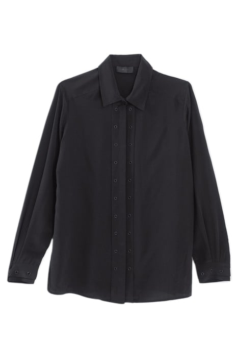 PURE EDITION- BLACK SILK SHIRT WITH EYELETS BLACK 4