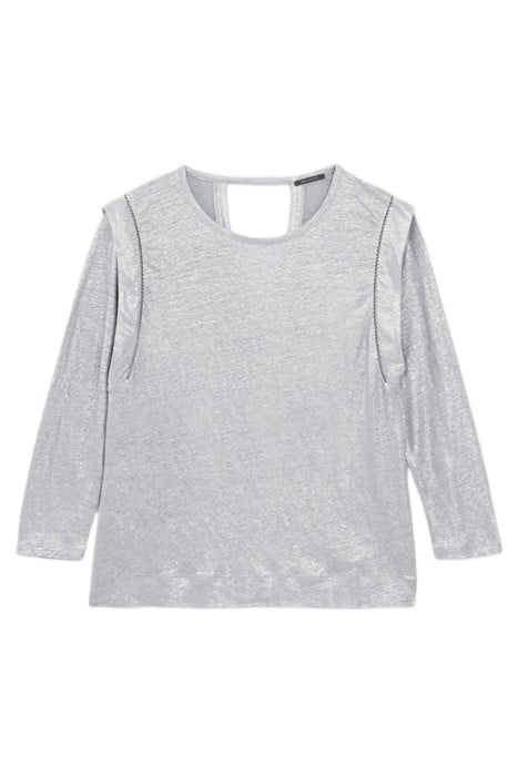 MOTTLED GREY LINEN T-SHIRT WITH BEADED COLLAR GREY 1