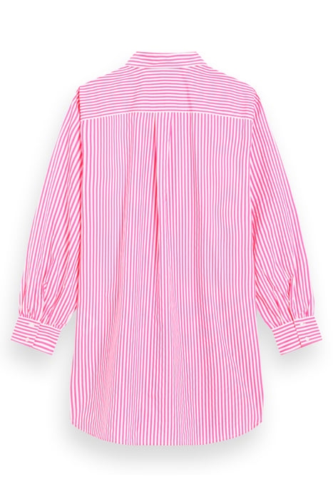 OVERSIZED POPLIN SHIRT IN FLUO PINK /WHITE STRIPE COMBO S 5