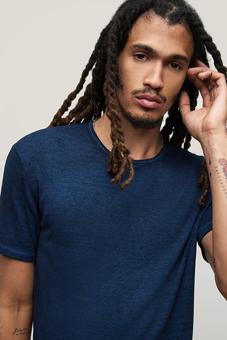 SUTTON SLIM FIT SS RIB CREW WITH BURN OU CAPRI BLUE 2