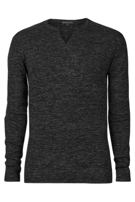 TRAVIS LS RIB HENLEY WITH OPEN PLACKET BLACK 1