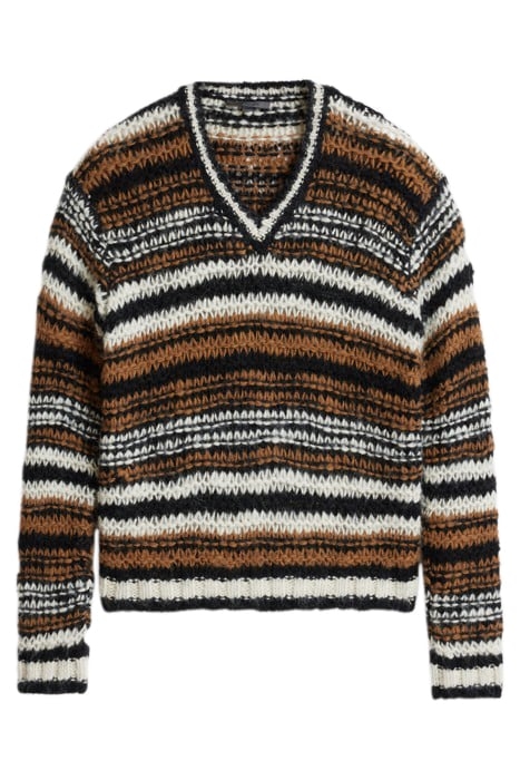 ANGICOS V NECK WITH TEXTURE STITCH STRIP CARAMEL 2