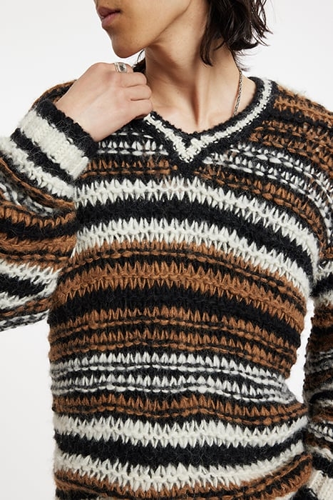 ANGICOS V NECK WITH TEXTURE STITCH STRIP CARAMEL 3