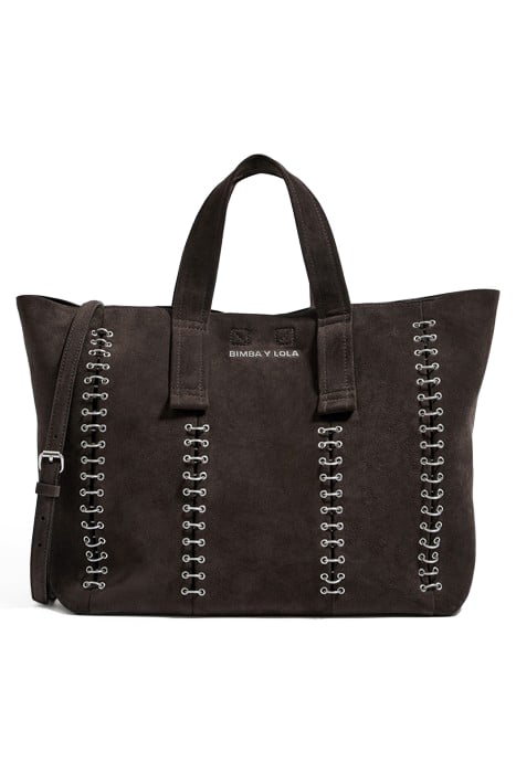 L CHARCOAL SPLIT LEATHER SHOPPER BAG 1